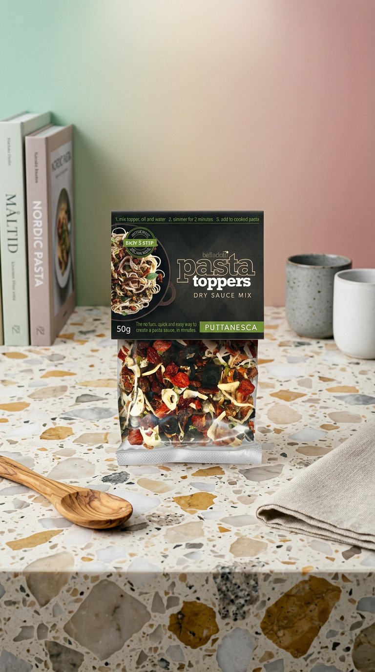 AI product shot of Authentic Puttanesca Dry Sauce Mix