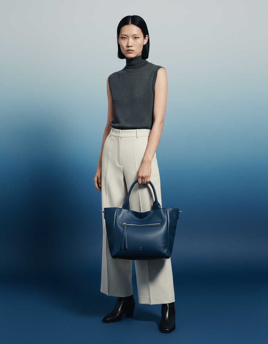 AI product shot of SILVIA MEDIA Borsa Shopping in pelle con tracolla regolabile