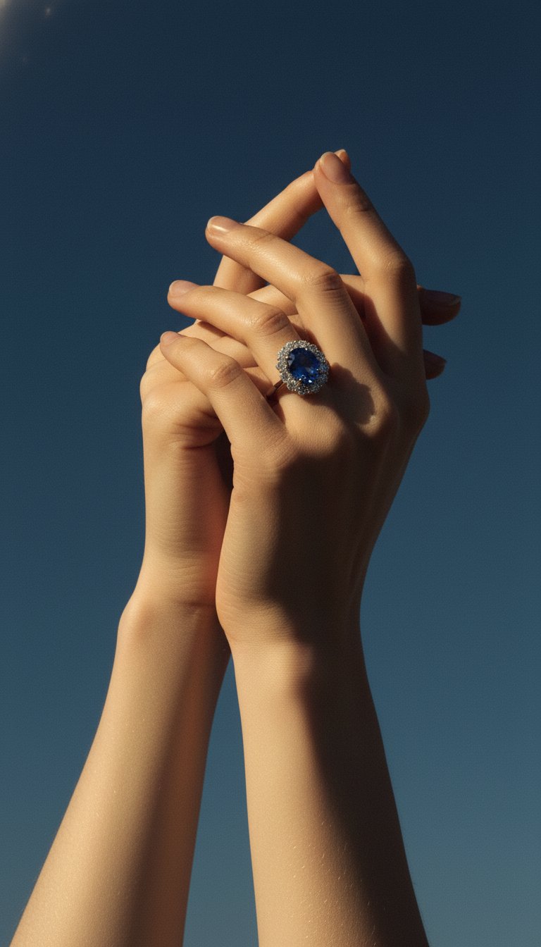 AI product shot of Mayfair Oval Blue Sapphire Platinum Ring