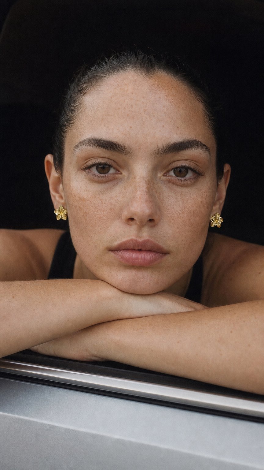 AI product shot of 10k Gold Hibiscus Earrings (Small)