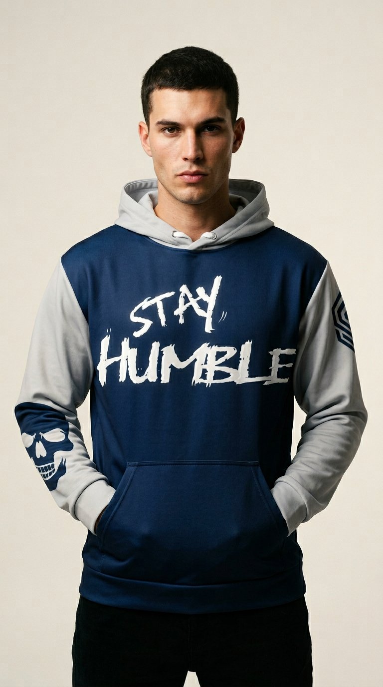 AI product shot of Stay Humble Collection - Blue/Gray