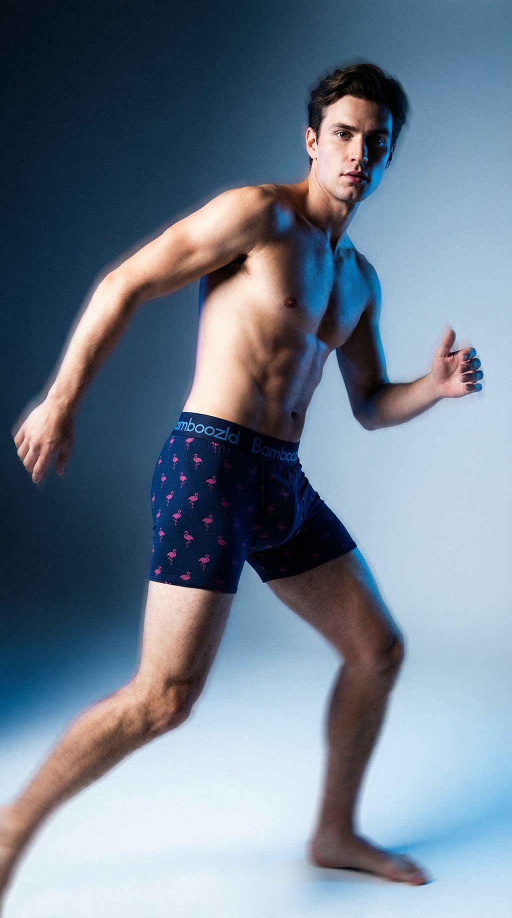 AI product shot of Mens flamingo bamboo trunk - small size only