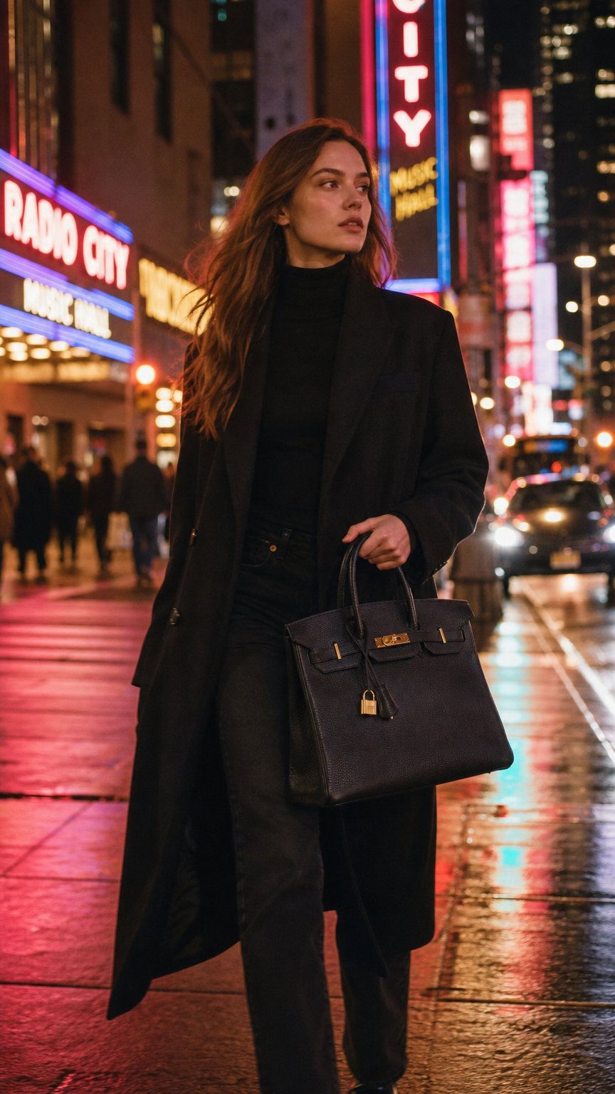 AI product shot of Birkin 35 Black Ardennes Gold Plated Z Circle Stamp