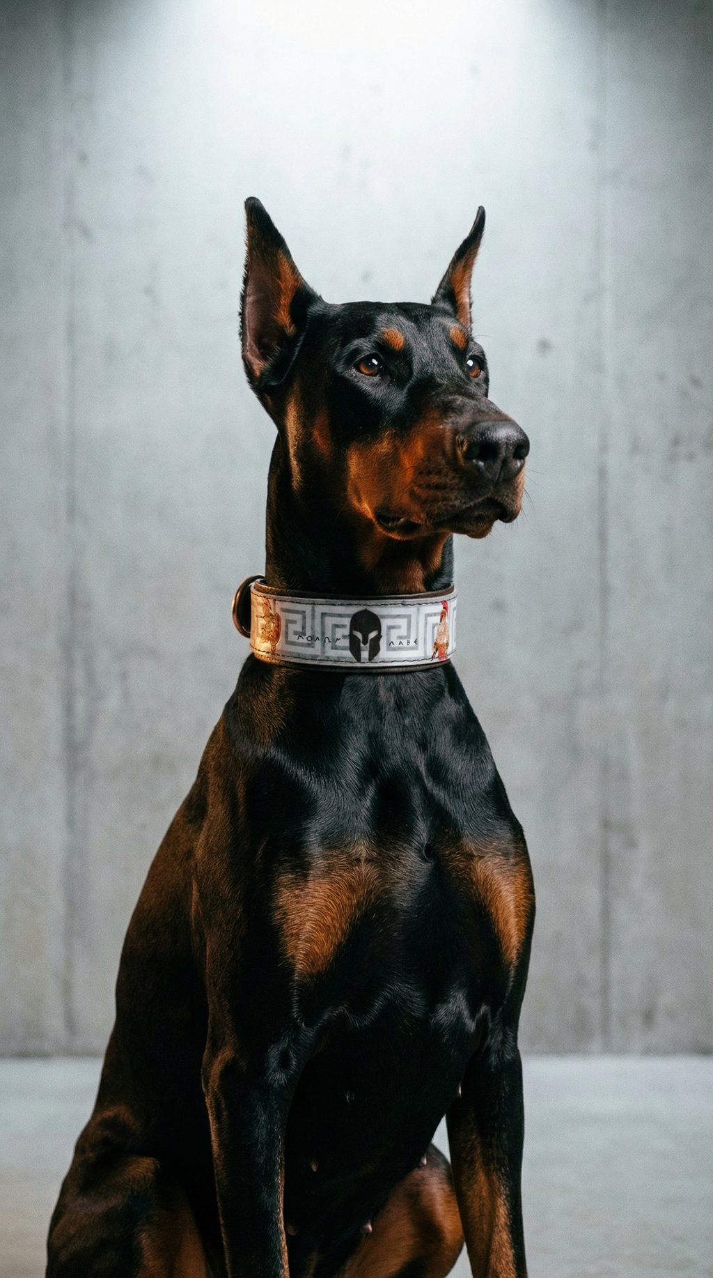 AI product shot of Spartan Leather Dog Collar Molon Lave