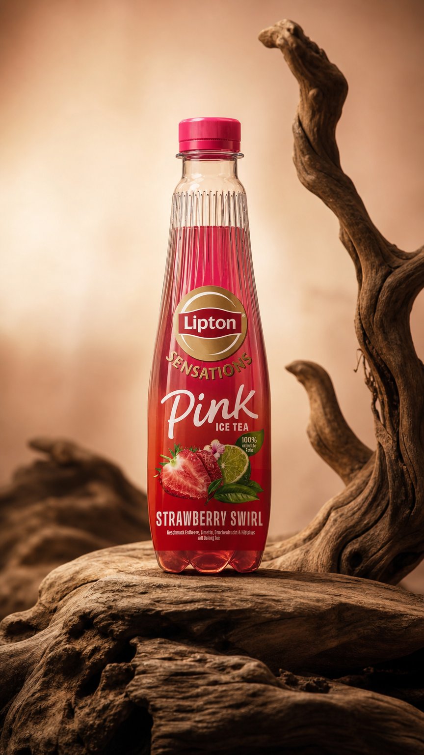 AI product shot of Lipton Pink Iced Tea Strawberry Swirl - 310ml