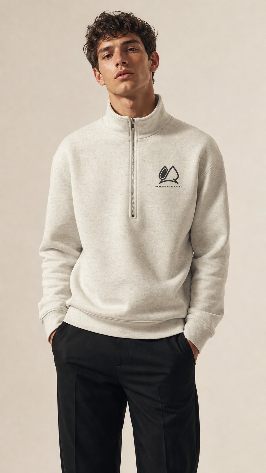 AI product shot of Always Motivated Heavyweight half-zip pullover (Vintage Heather Grey/Black)
