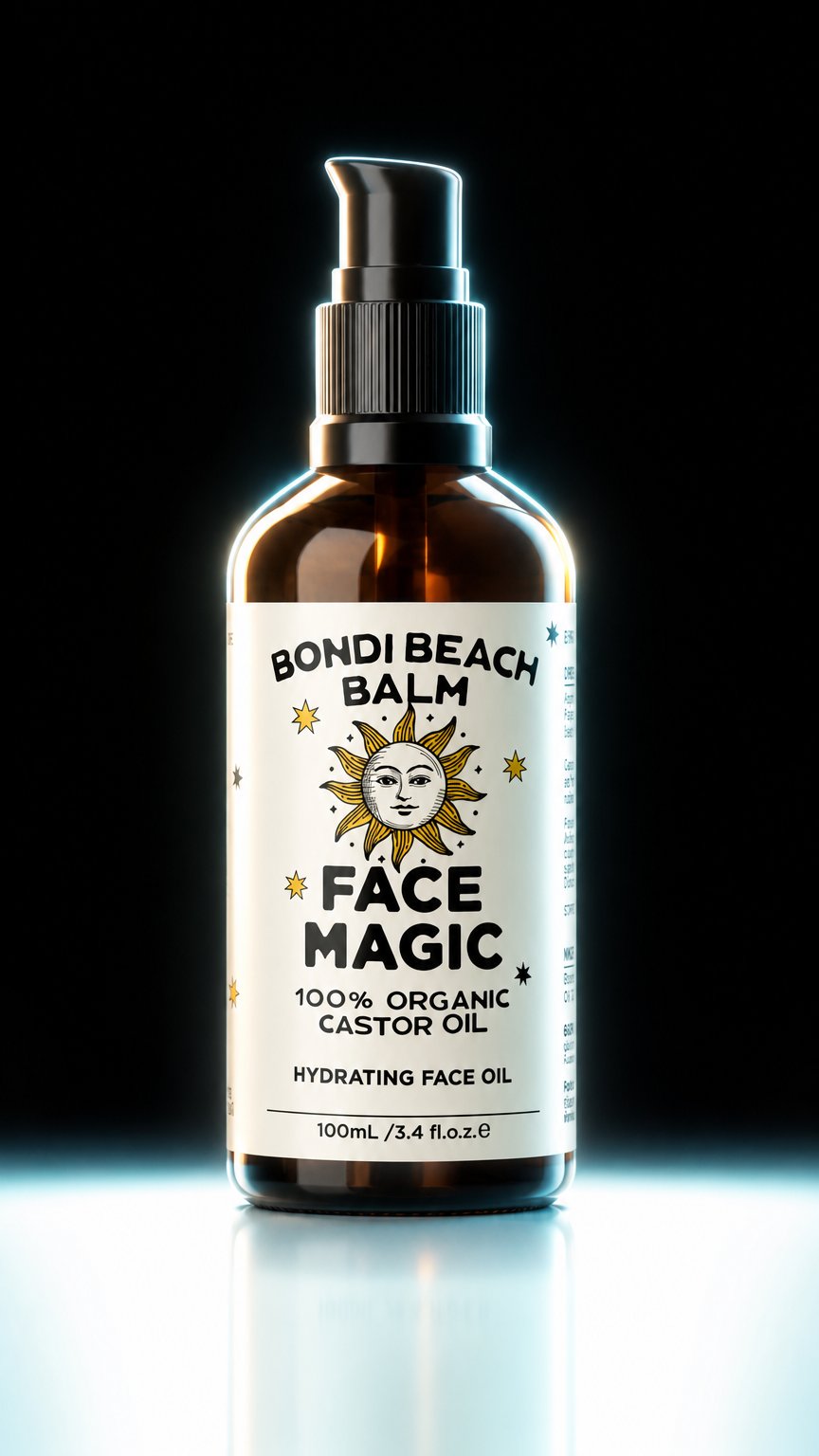 AI product shot of Bondi Beach Balm - FACE MAGIC - Organic Castor Oil (100ml)