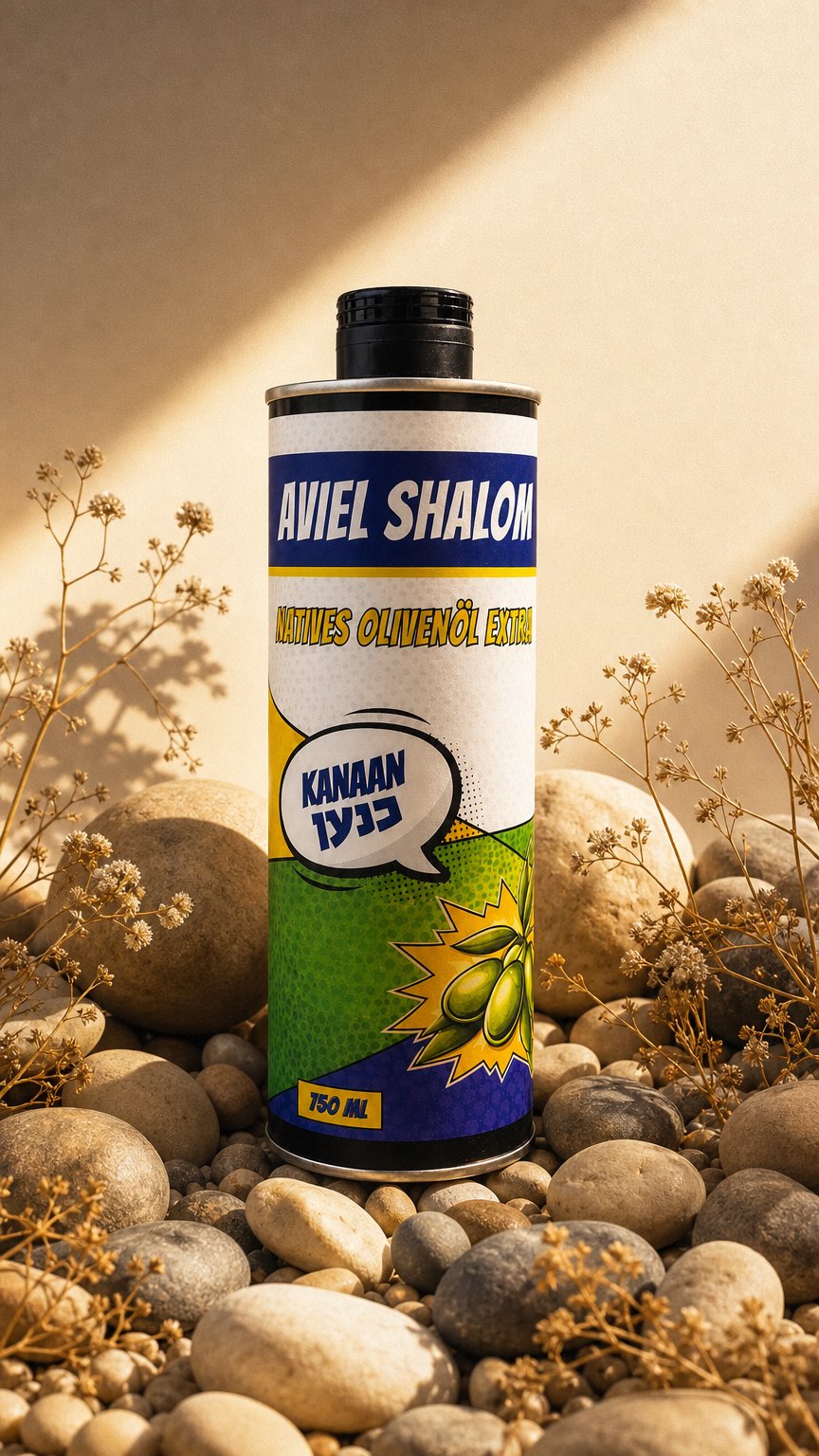 AI product shot of Canaan Olive Oil "Aviel-Shalom" 2026