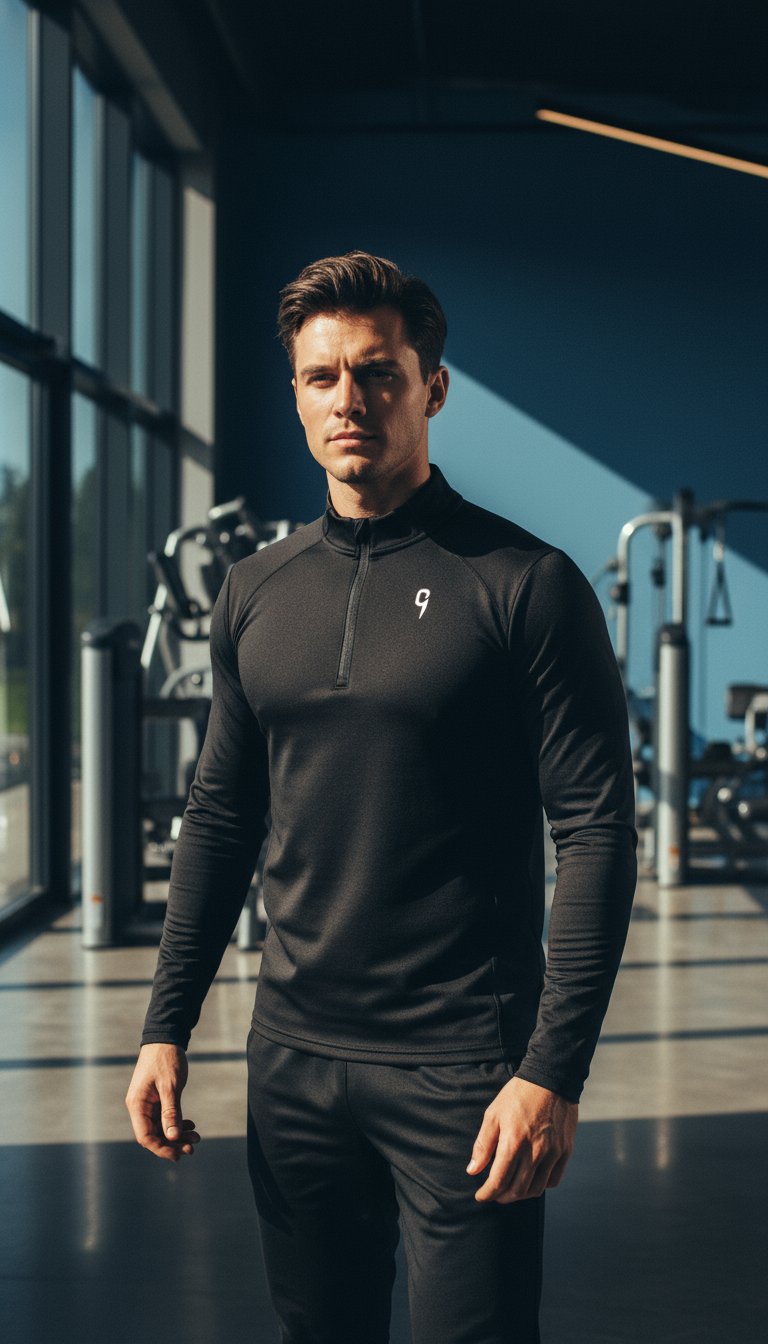 AI product shot of PERFORMANCE 1/2 zip top black