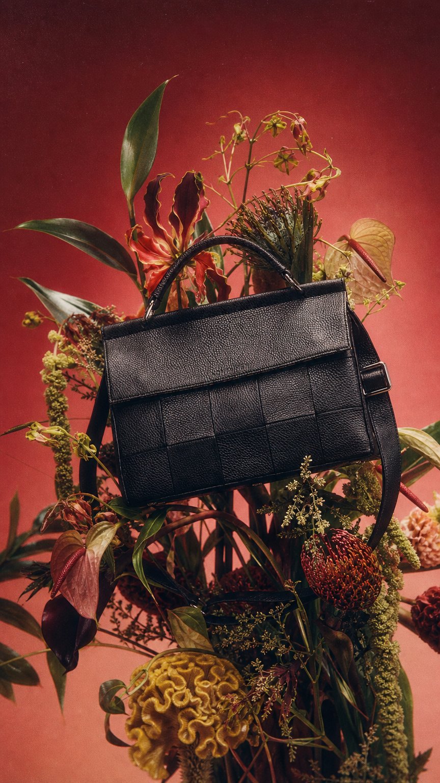 AI product shot of Marilyn Sort Skuldertaske