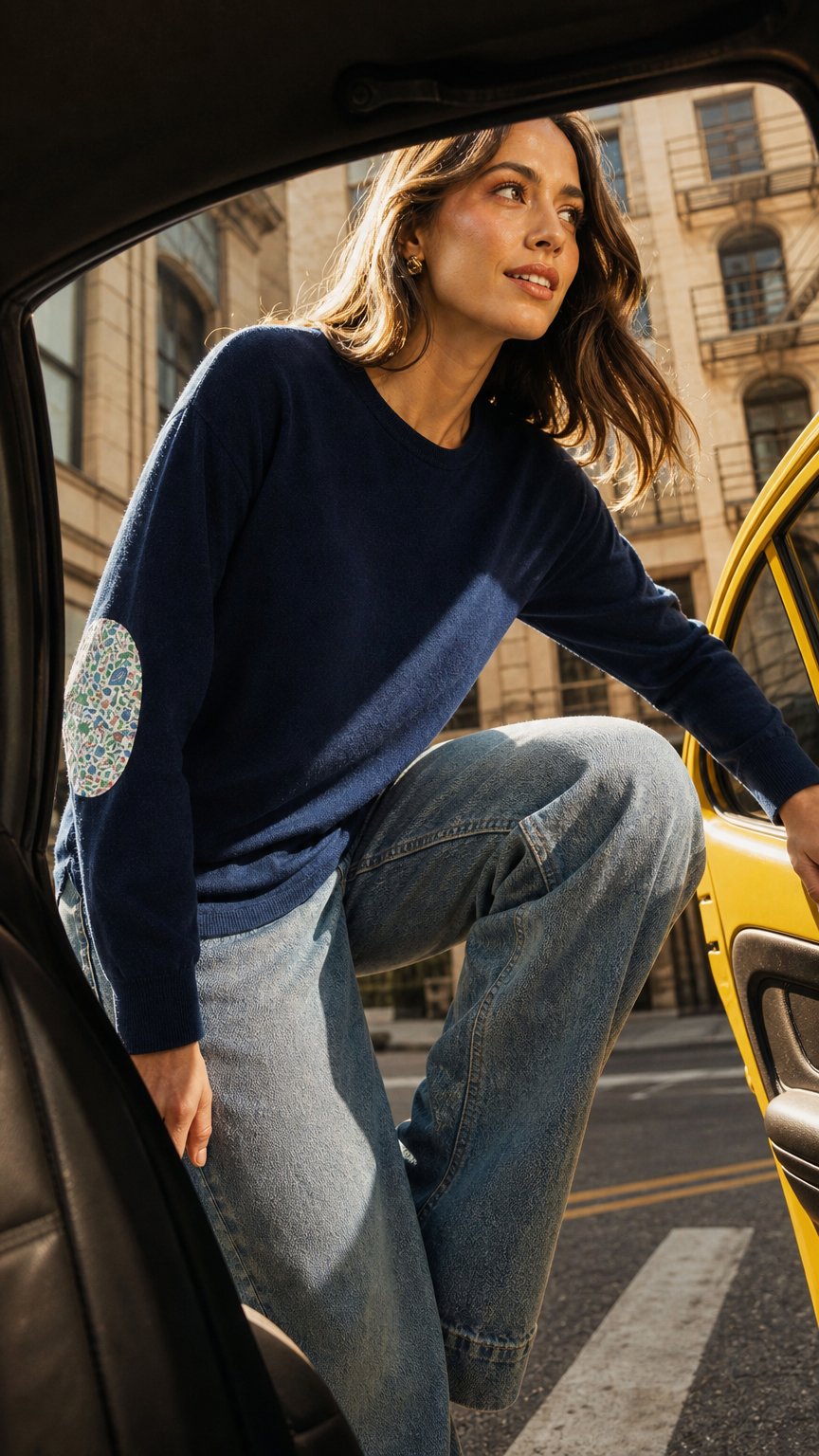 AI product shot of Ink Blue Swing w Liberty Elbow Patches
