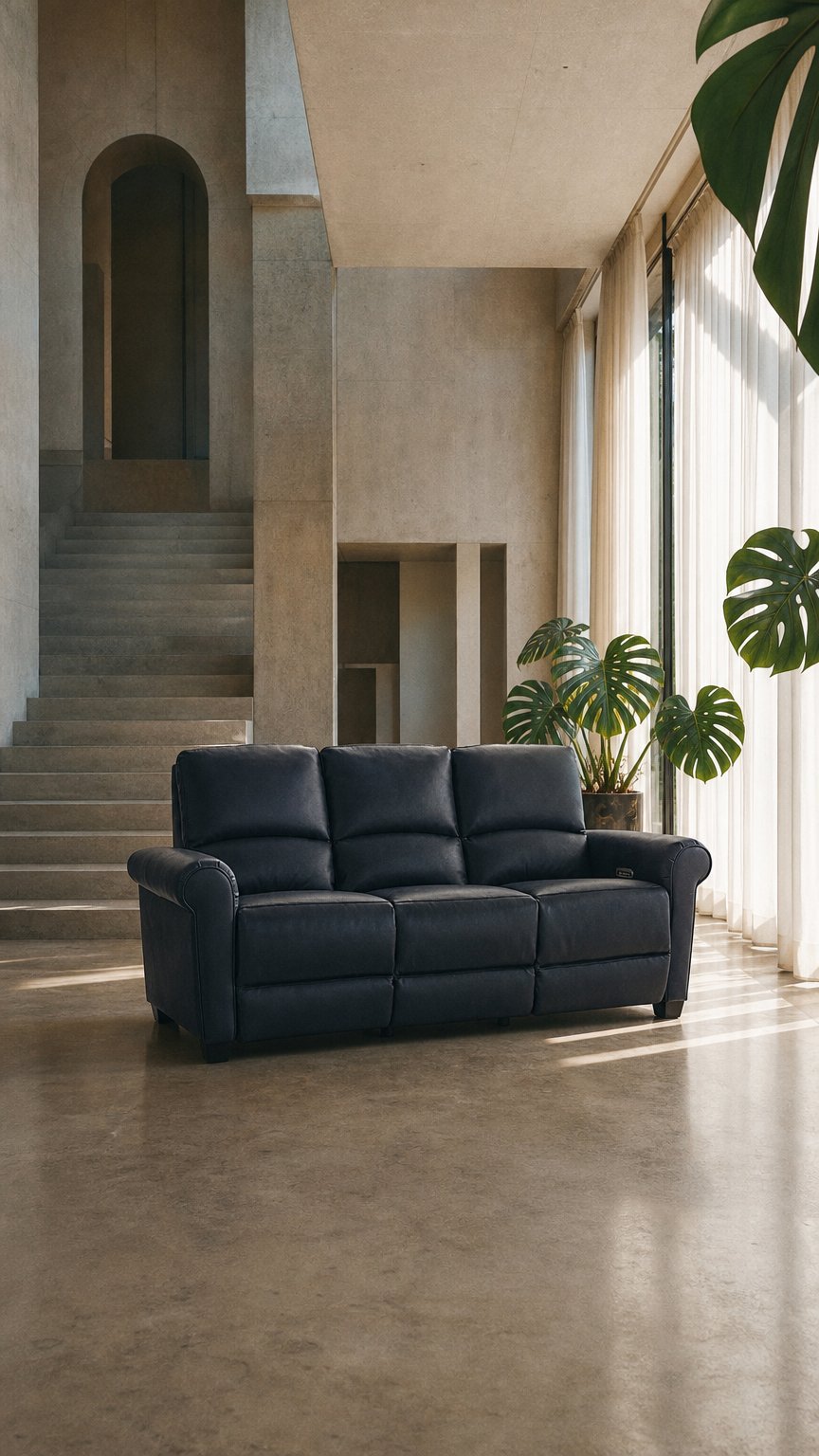 AI product shot of La-Z-Boy Power Reclining Leather Sofa with Headrests