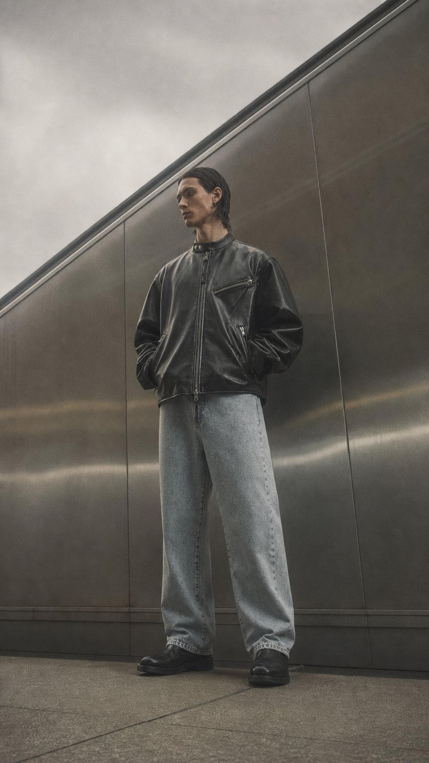 AI product shot of MKI CROPPED LEATHER RACER JACKET