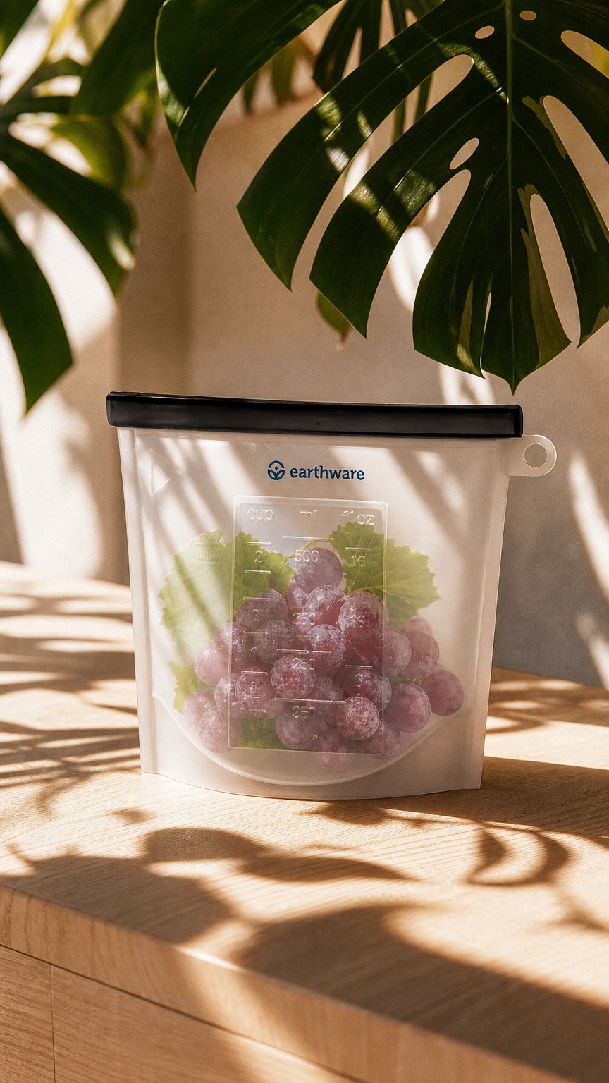 AI product shot of No-Tox Reusable Silicone Food Storage Bag - 3 Pack