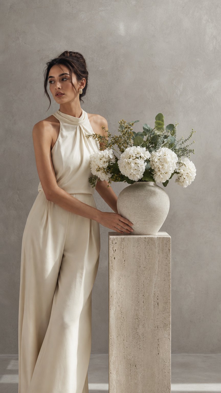 AI product shot of Faux Arrangement - Eucalyptus & White Hydrangea