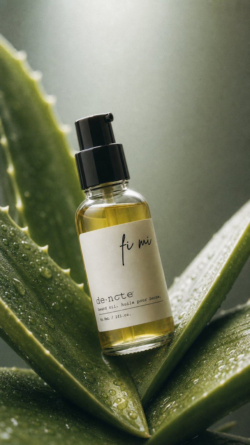 AI product shot of Fi Mi Revitalising Beard Oil with evening primrose - DENOTE BEAUTY