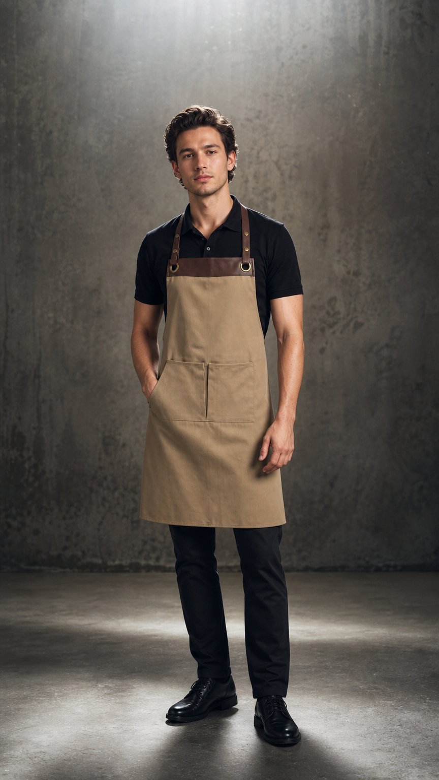 AI product shot of Espresso Bib Apron