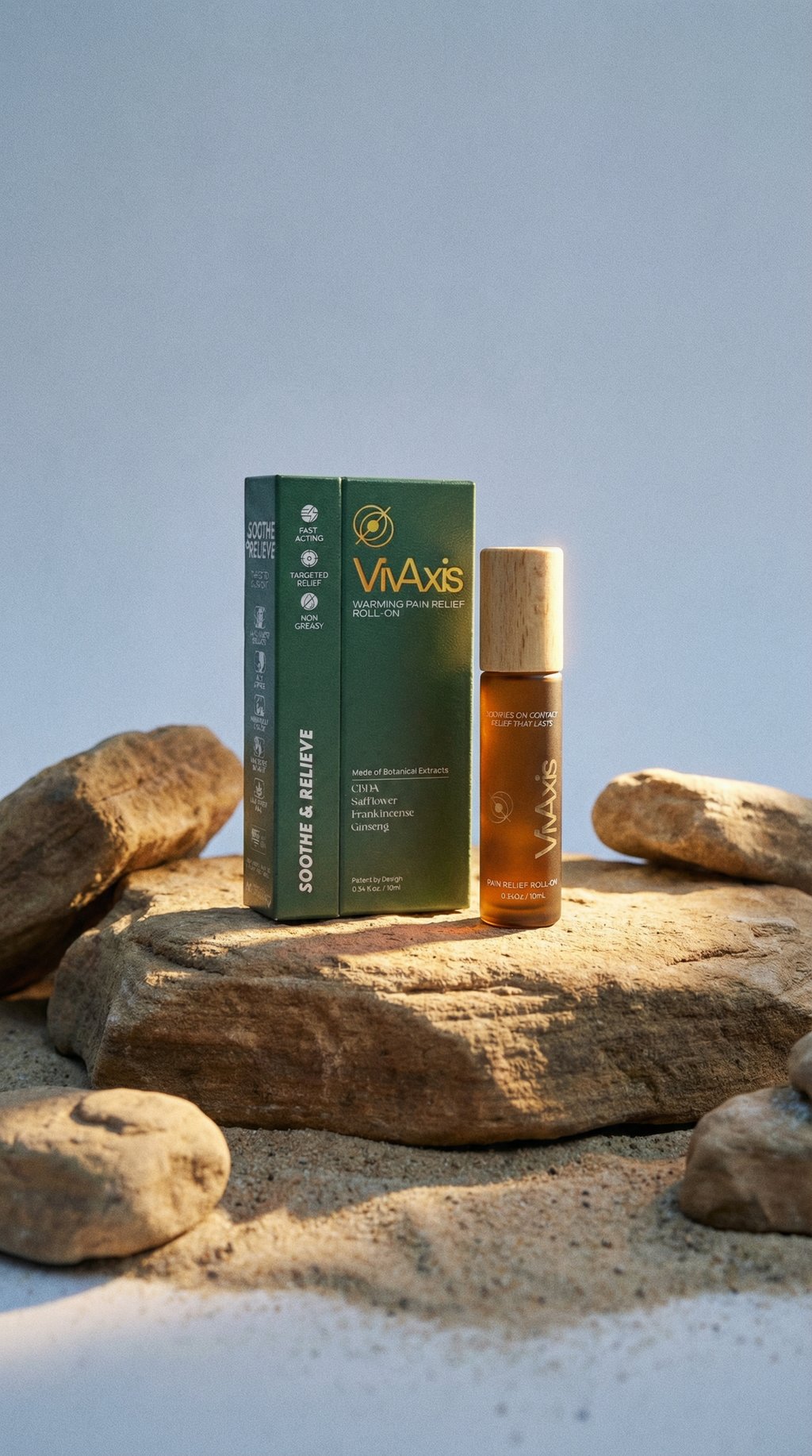 AI product shot of VivAxis Warming Roll-On