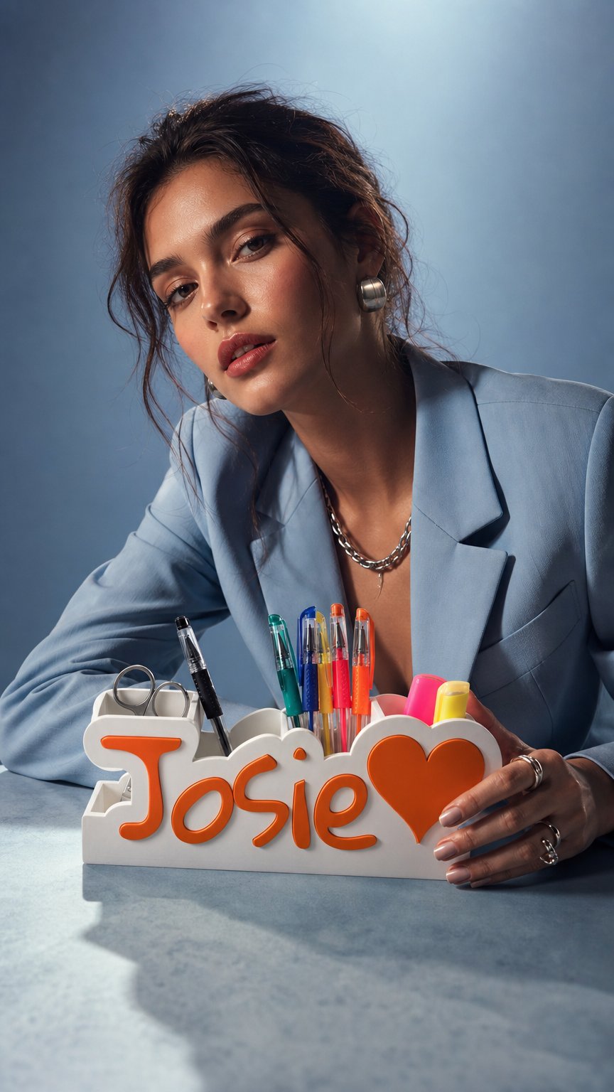 AI product shot of Personalised Name Desk Organiser – Custom Pen Pot Stationery Holder - Name & Heart Design - Kids Desk Tidy