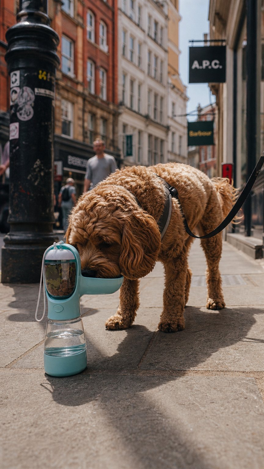 AI product shot of Portable Dog Water Bottle with Food Container and Travel Bowl - Essential Pet Dispenser for Walking and Hiking
