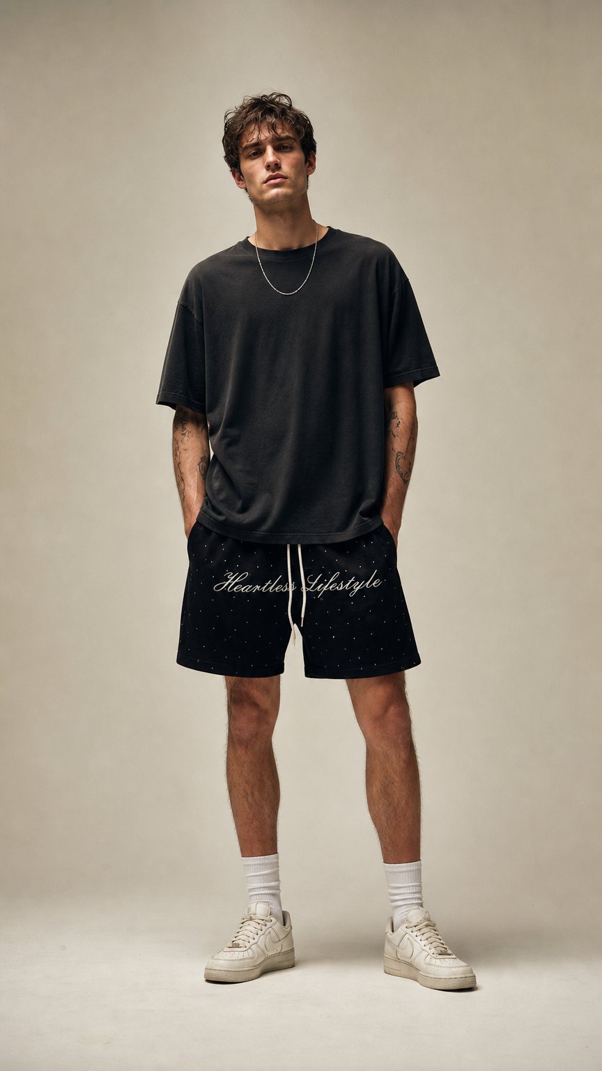 AI product shot of “Heartless Lifestyle” DOUBLE LAYER SHORTS