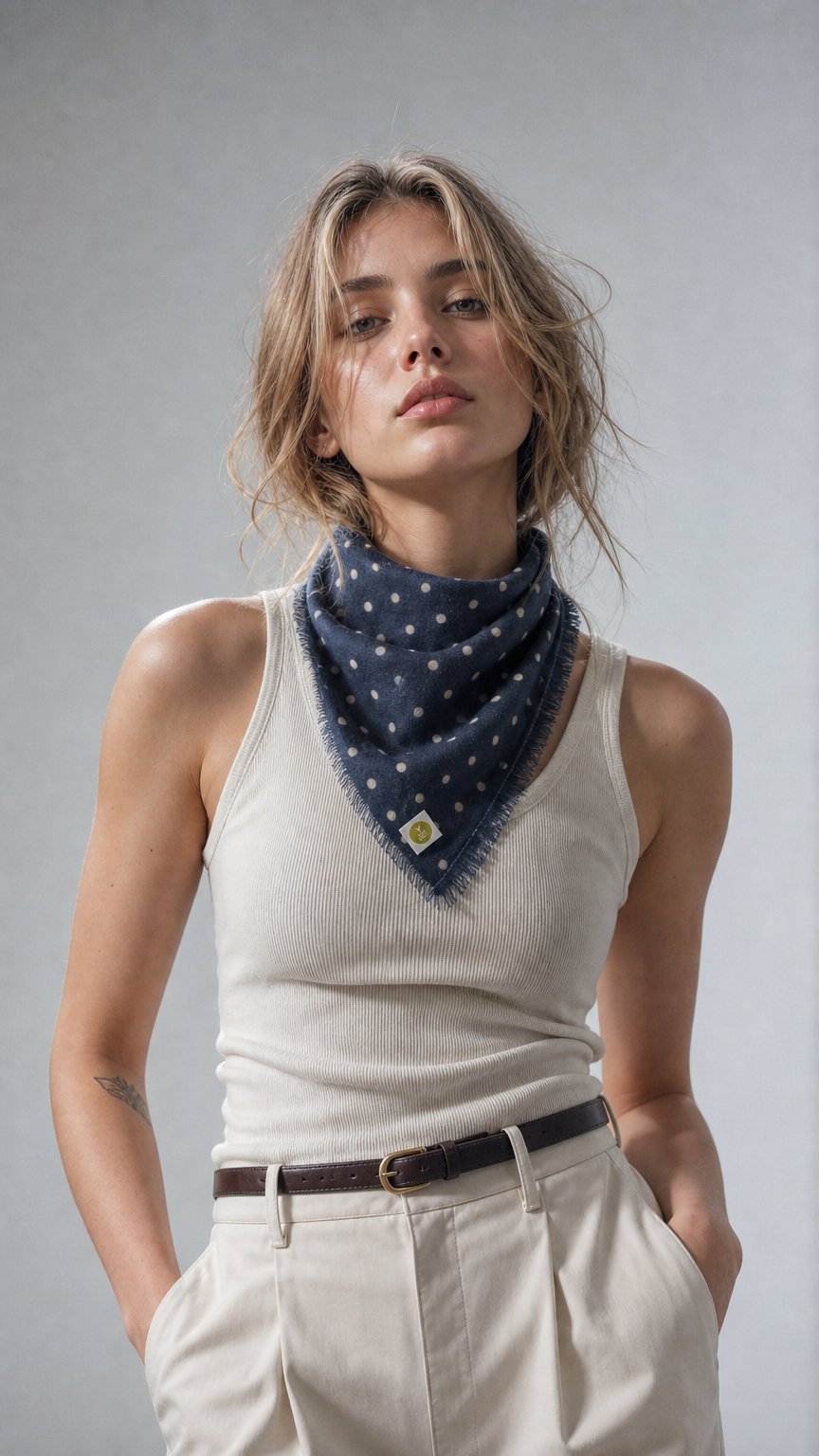 AI product shot of Bandana Polka Dot Orca/Sandy XL mit Fransen