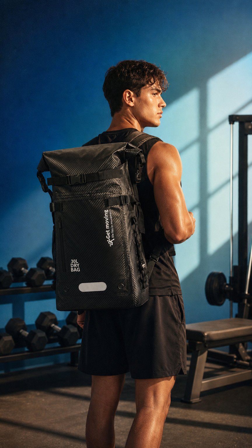 AI product shot of 30L Waterproof Water Sports Bag