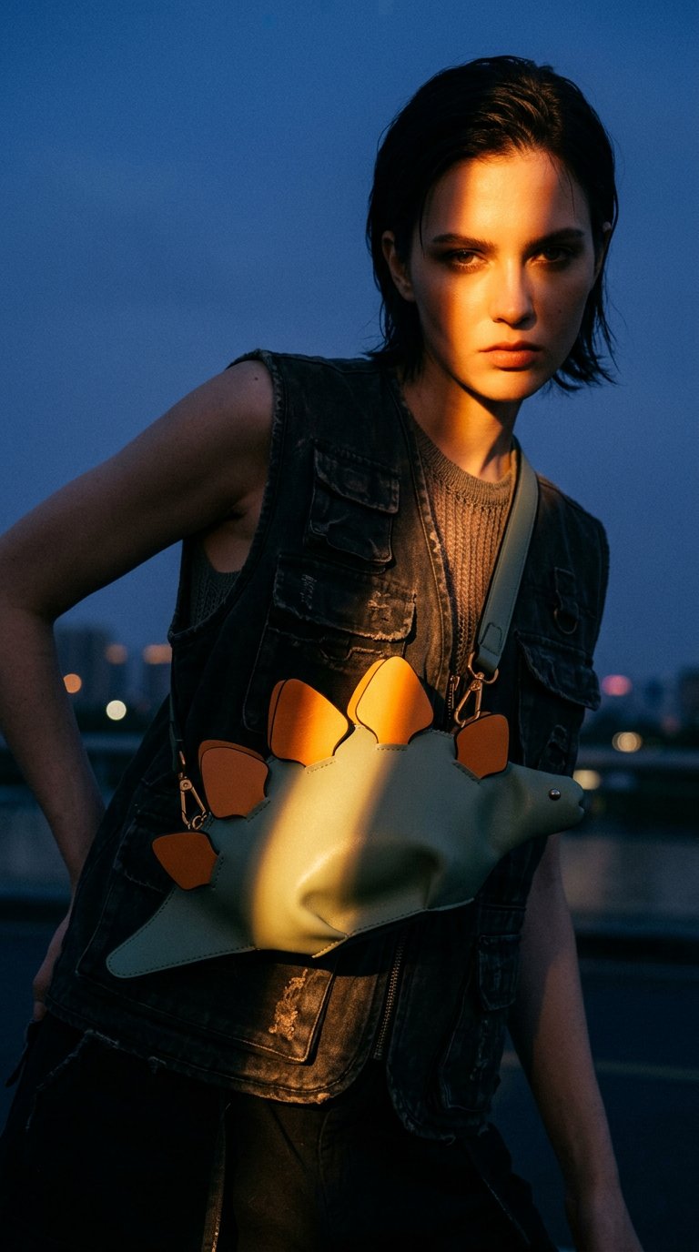 AI product shot of QiMing Dinosaur Shoulder Bag, PU Stegosaurus Shoulder Bag for Girls and Women