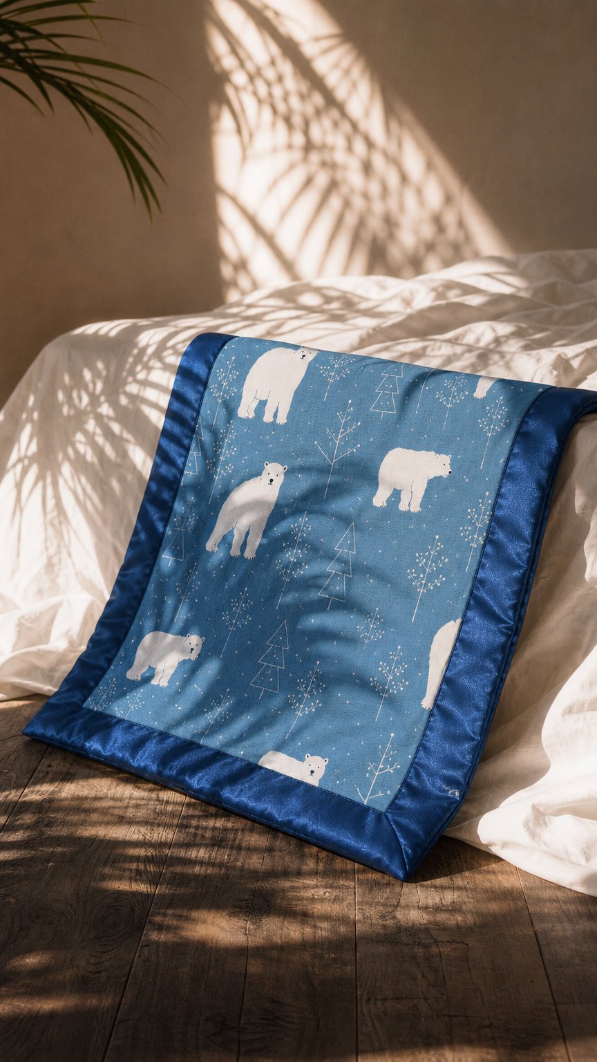 AI product shot of Polar Bear Satin Edge Muslin Comforter | 2-Pack | Navy Blue Satin