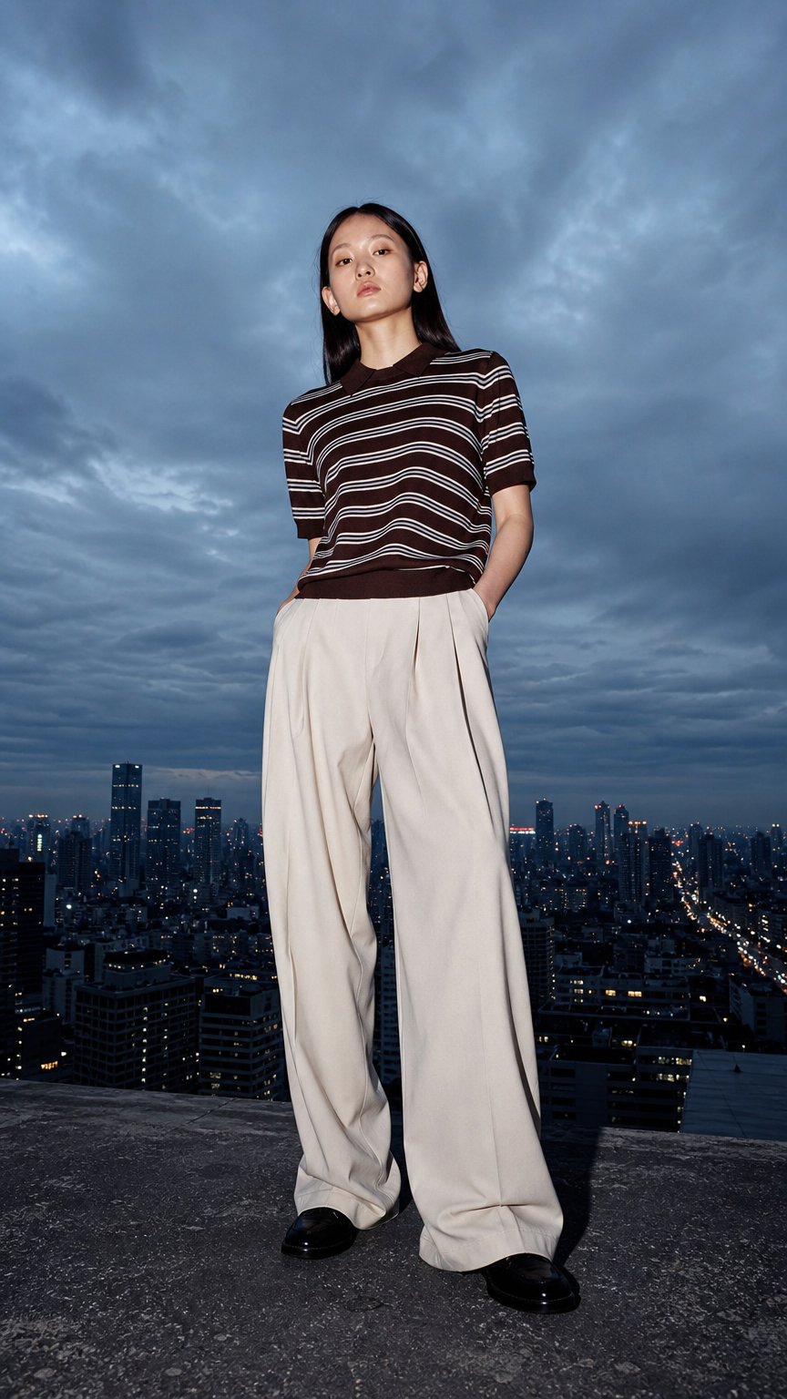 AI product shot of 스트라이프 폴로 반팔 티셔츠