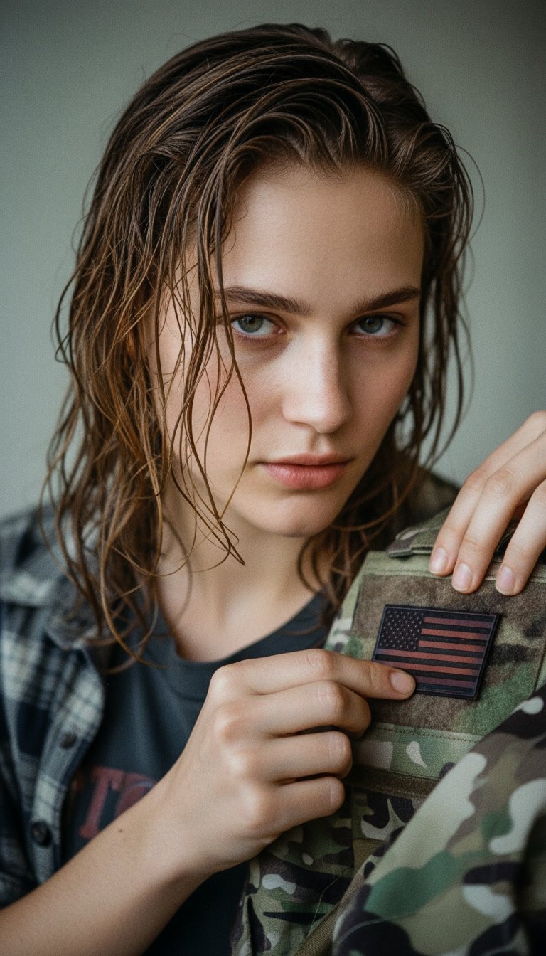 AI product shot of American Made Leather Flag Patch (Left Facing)