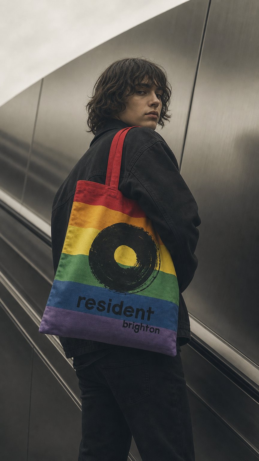 AI product shot of Resident Tote Bag - Rainbow Bag | Black Ink