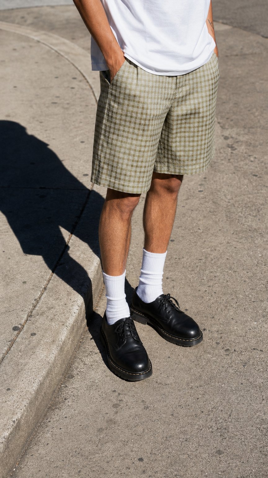 AI product shot of Forever Masc Vintage Wash Plaid Shorts