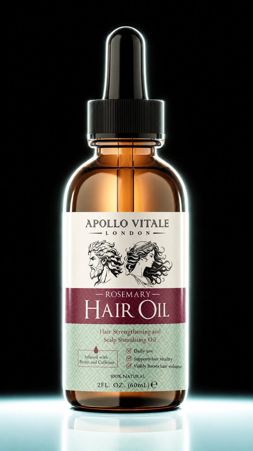 AI product shot of Apollo Vitale Rosemary Hair Oil