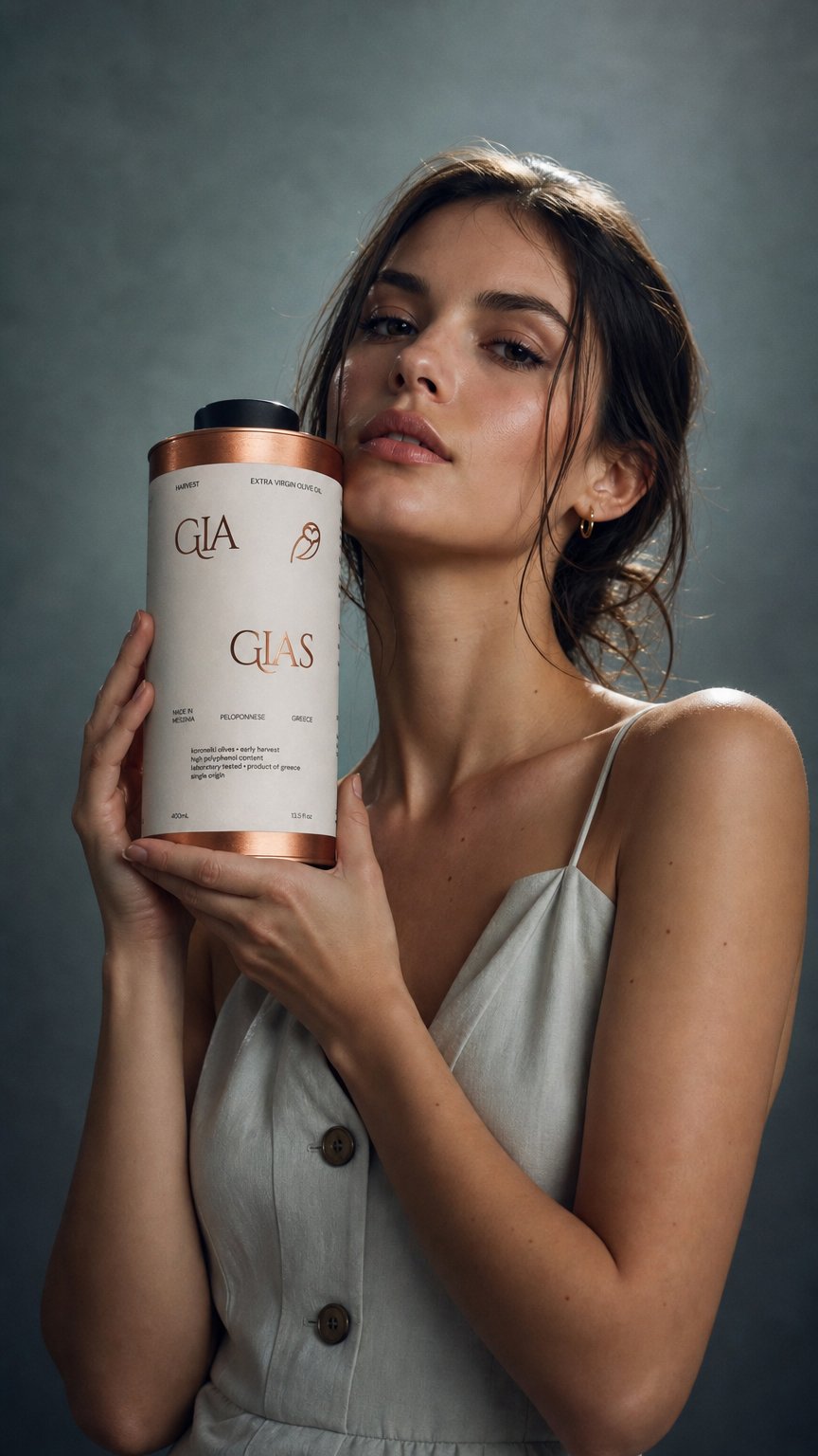 AI product shot of GIAGIAS Greek Extra Virgin Olive Oil
