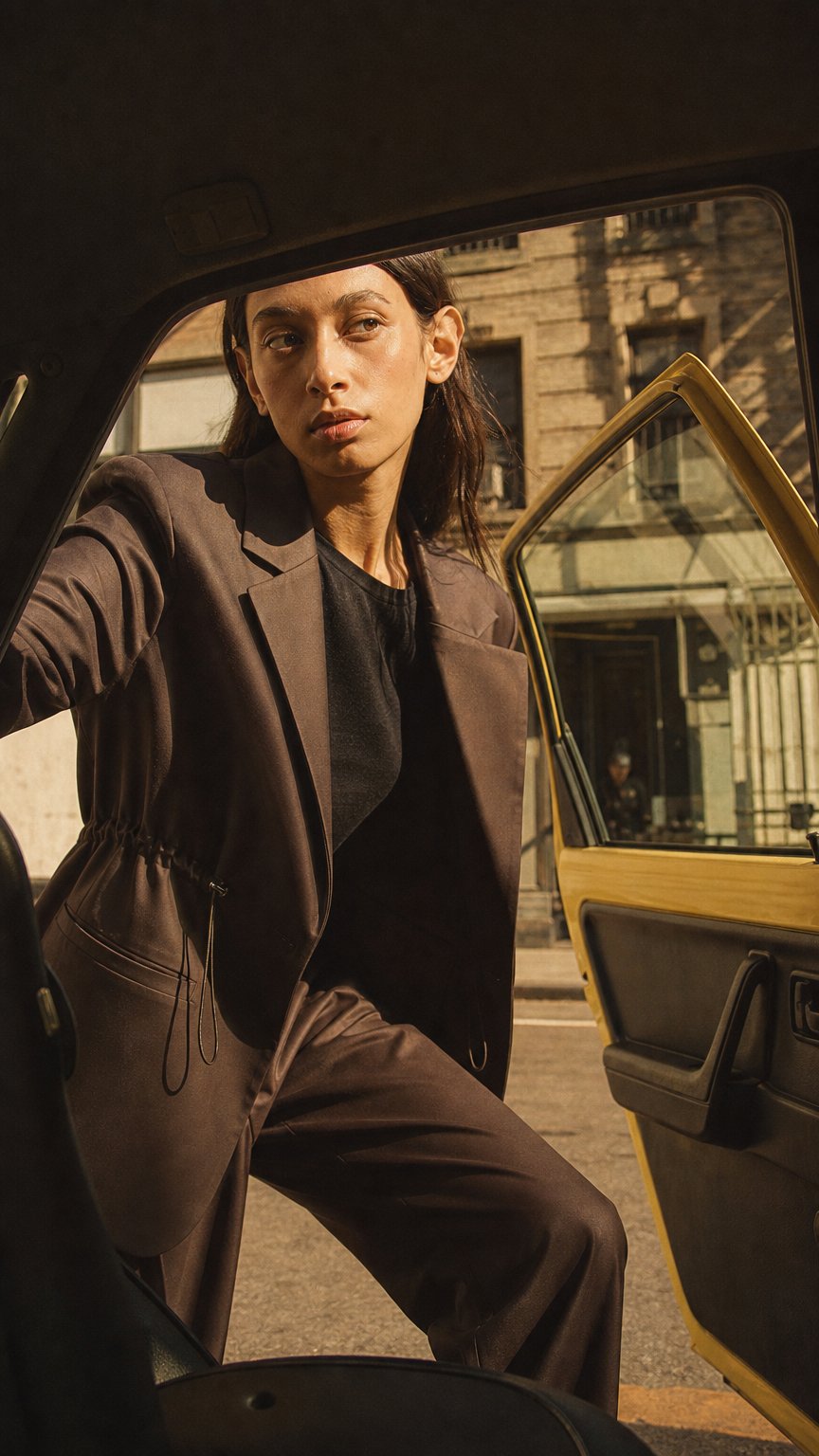AI product shot of Cinched Blazer - Chocolate Wool