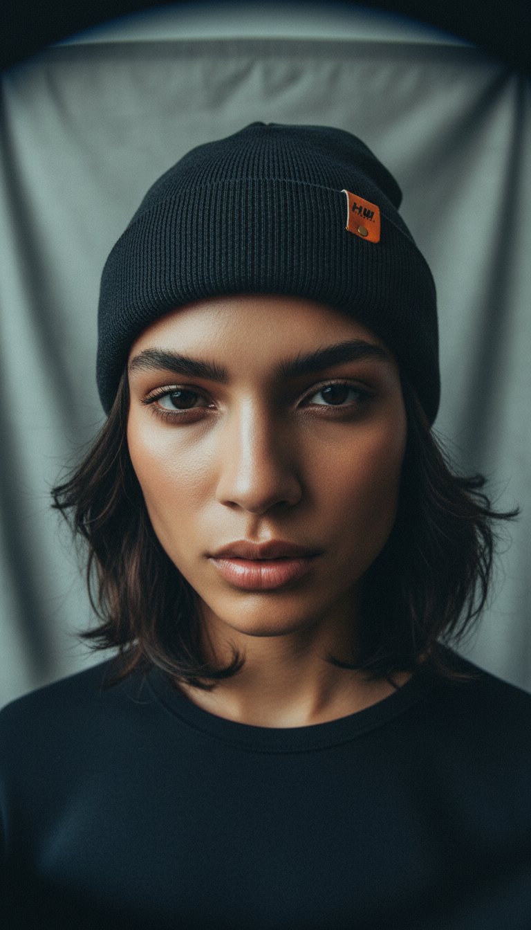 AI product shot of HAAKWEAR Beanie Made in USA - Classic Charcoal Black Knit Cuffed Hat