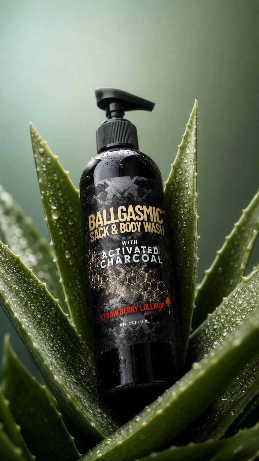 AI product shot of Ballgasmic Sack Wash with Activated Charcoal 3PK Variety Pack