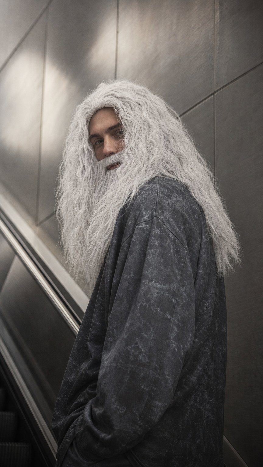 AI product shot of Sorcerer Wig & Beard Set (White) - Men