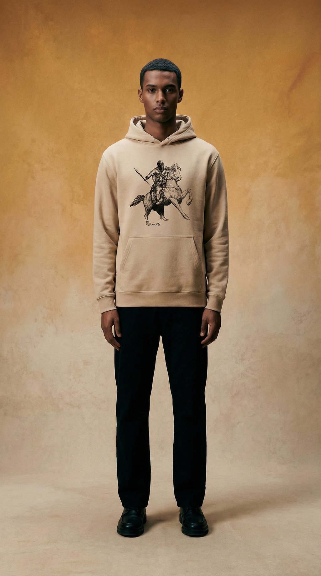 AI product shot of Warrior on Horseback Hoodie