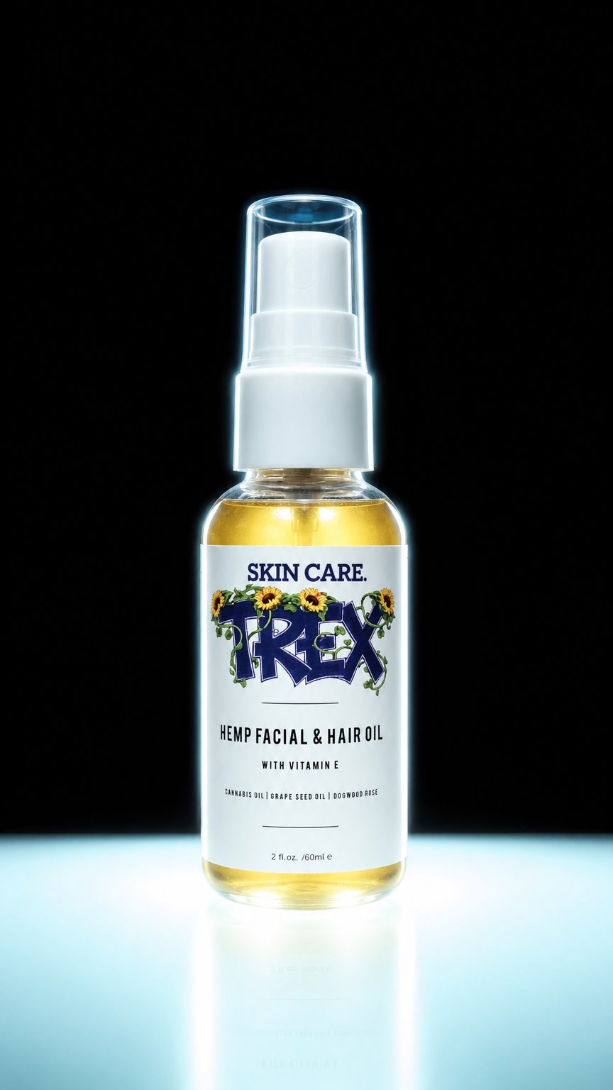 AI product shot of TREX Skin Care Special Edition Hemp Facial and Hair Oil