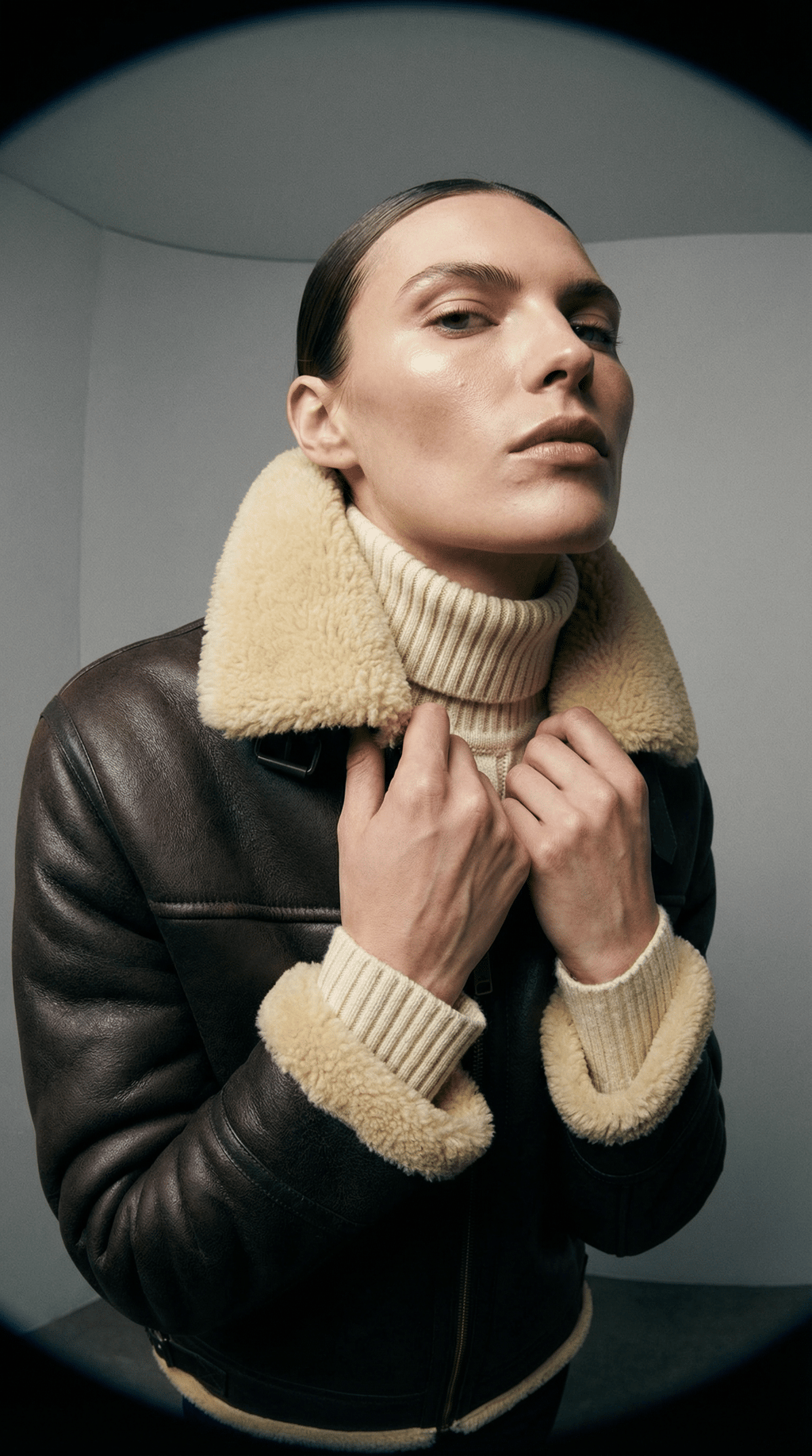 AI product shot of Faux Shearling Aviator Jacket