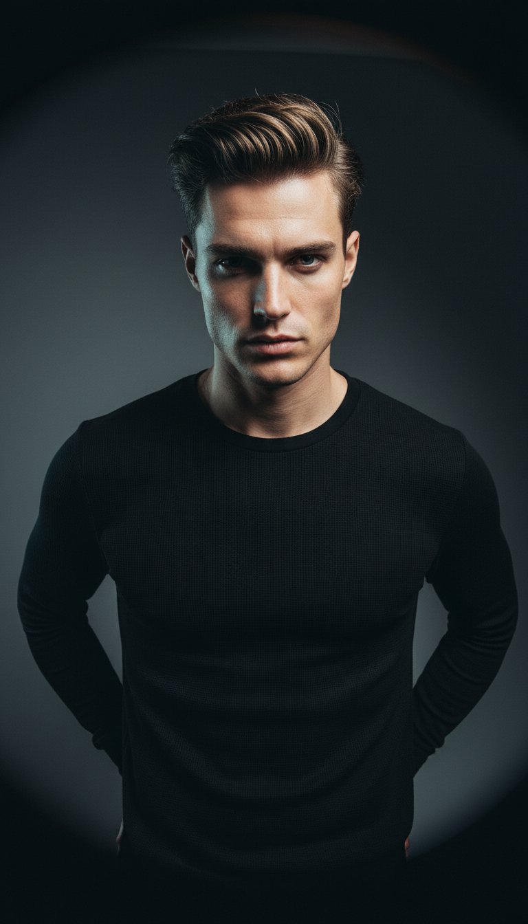 AI product shot of Black Waffle Long Sleeve Crew Neck