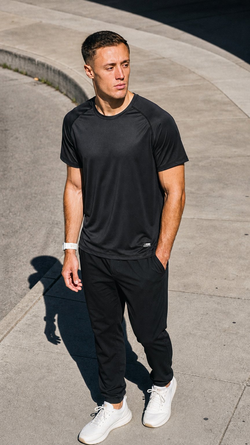AI product shot of Kinetic - Core Black Tee