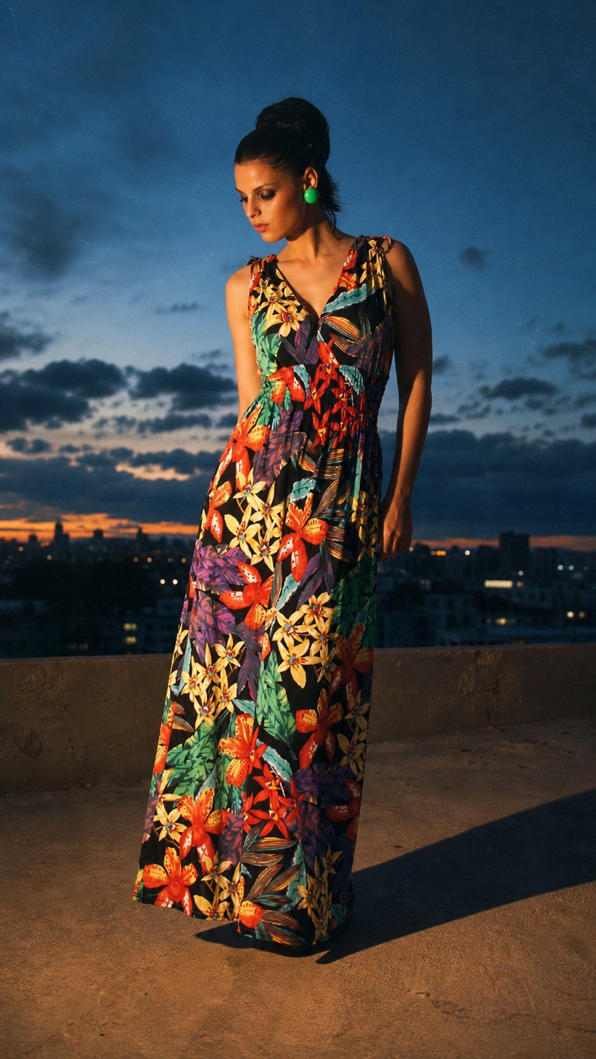 AI product shot of Abito lungo in fantasia floreale taglia unica