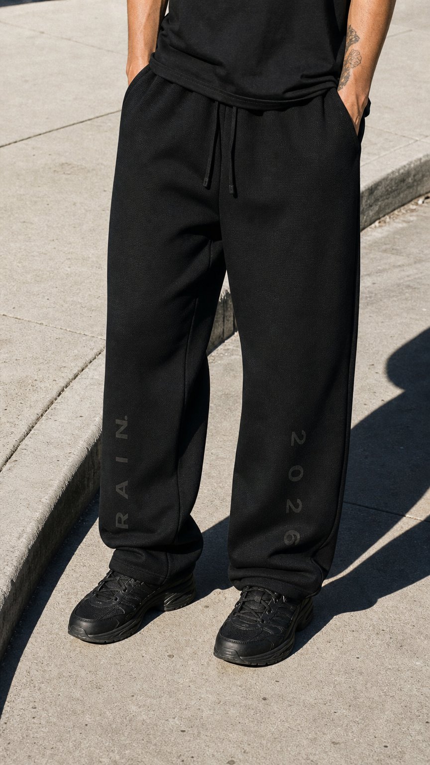 AI product shot of RAIN. SWEATPANTS