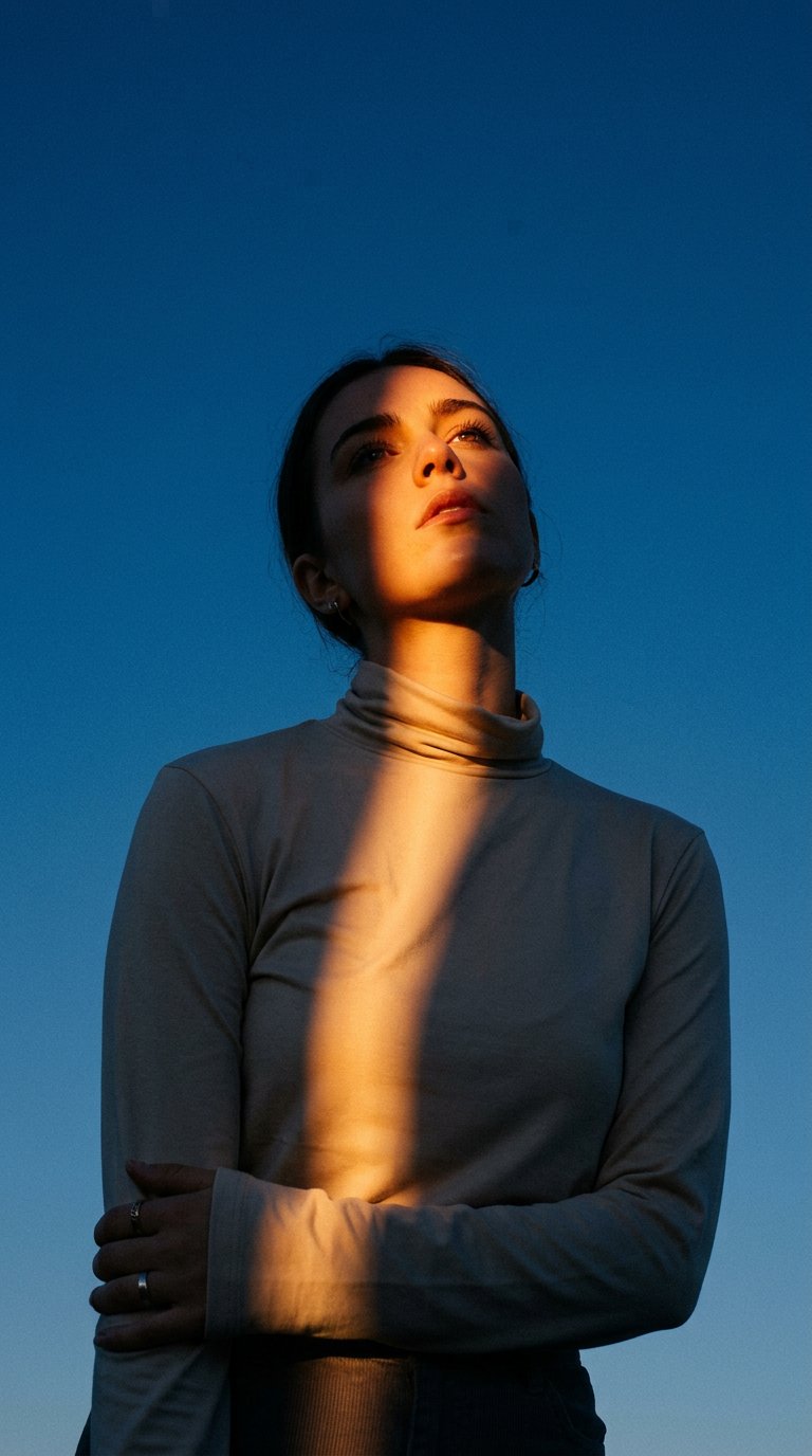AI product shot of 여성 폴라티 얇은 목티 목폴라