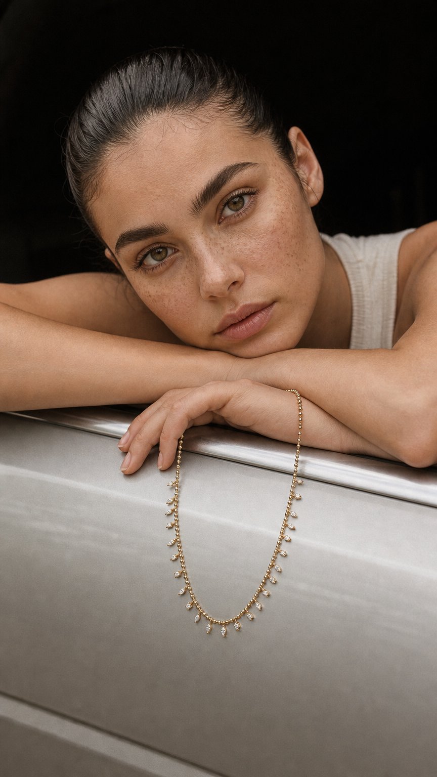 AI product shot of Dainty Marquise Stone Fringe Necklace