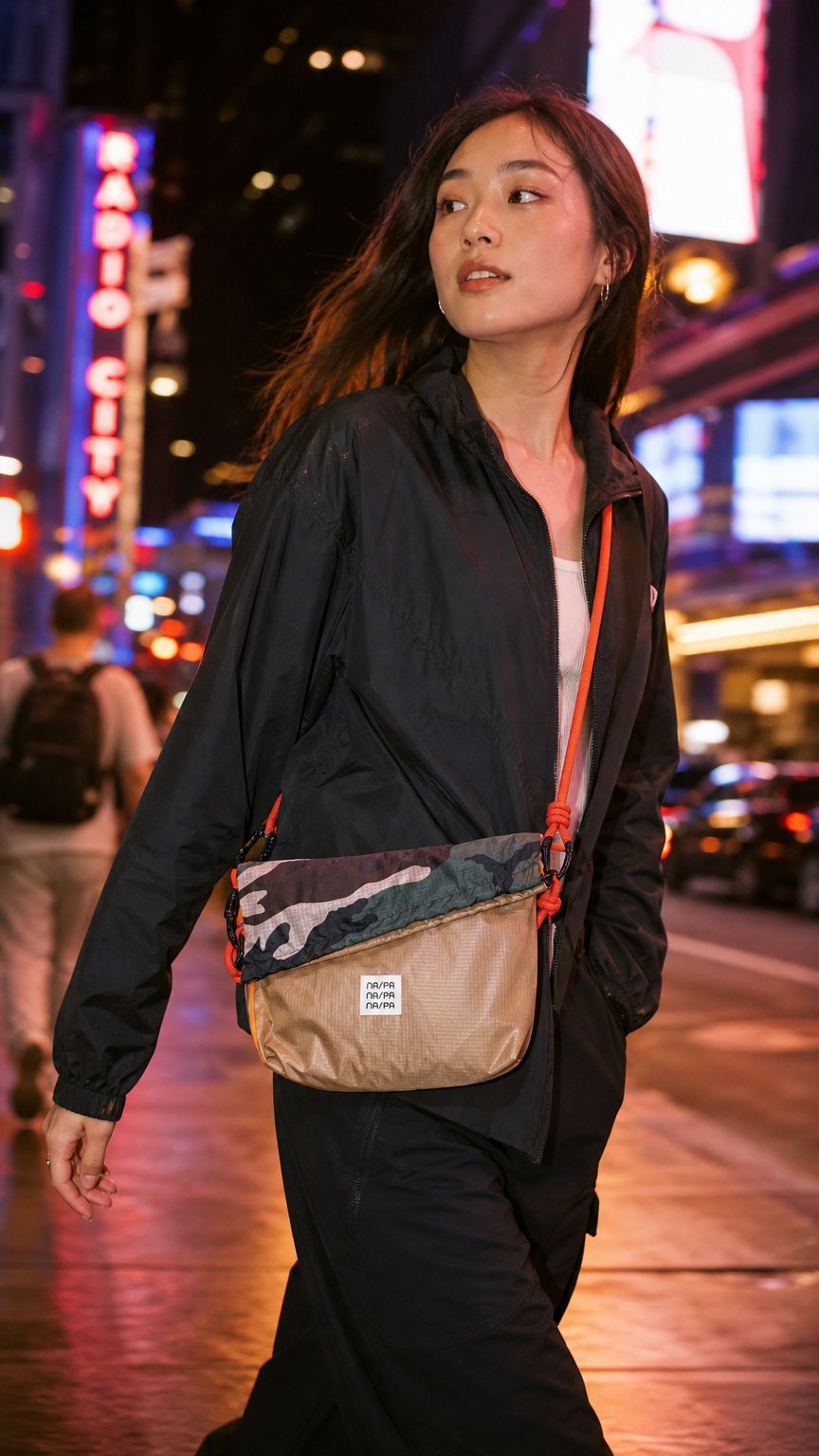 AI product shot of Ripstop lightweight crossbody bag with paracord sling
