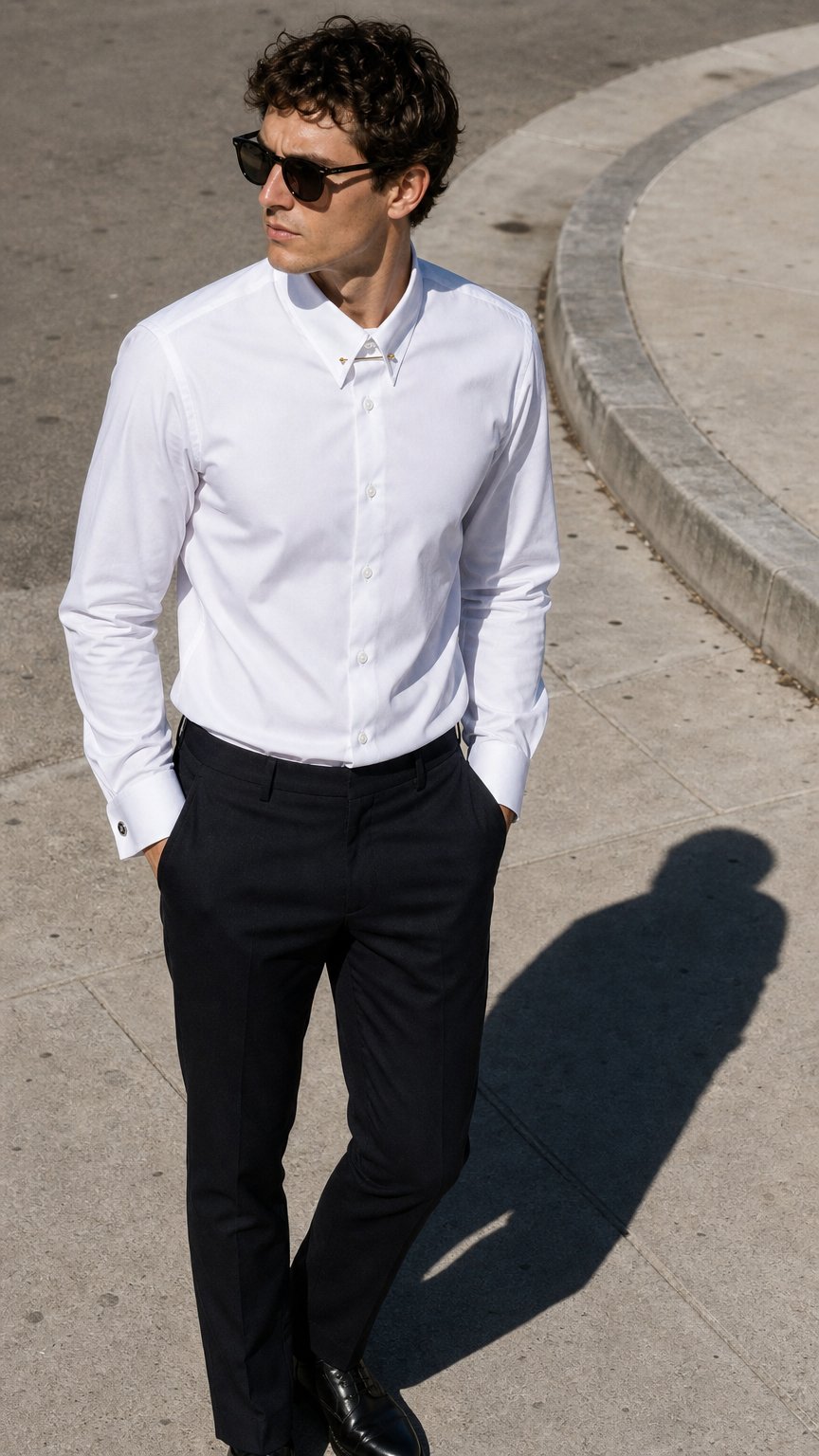 AI product shot of Mens Collar Bar White Dress Shirt in Luxury Giza 100 % Cotton | Panache Bespoke